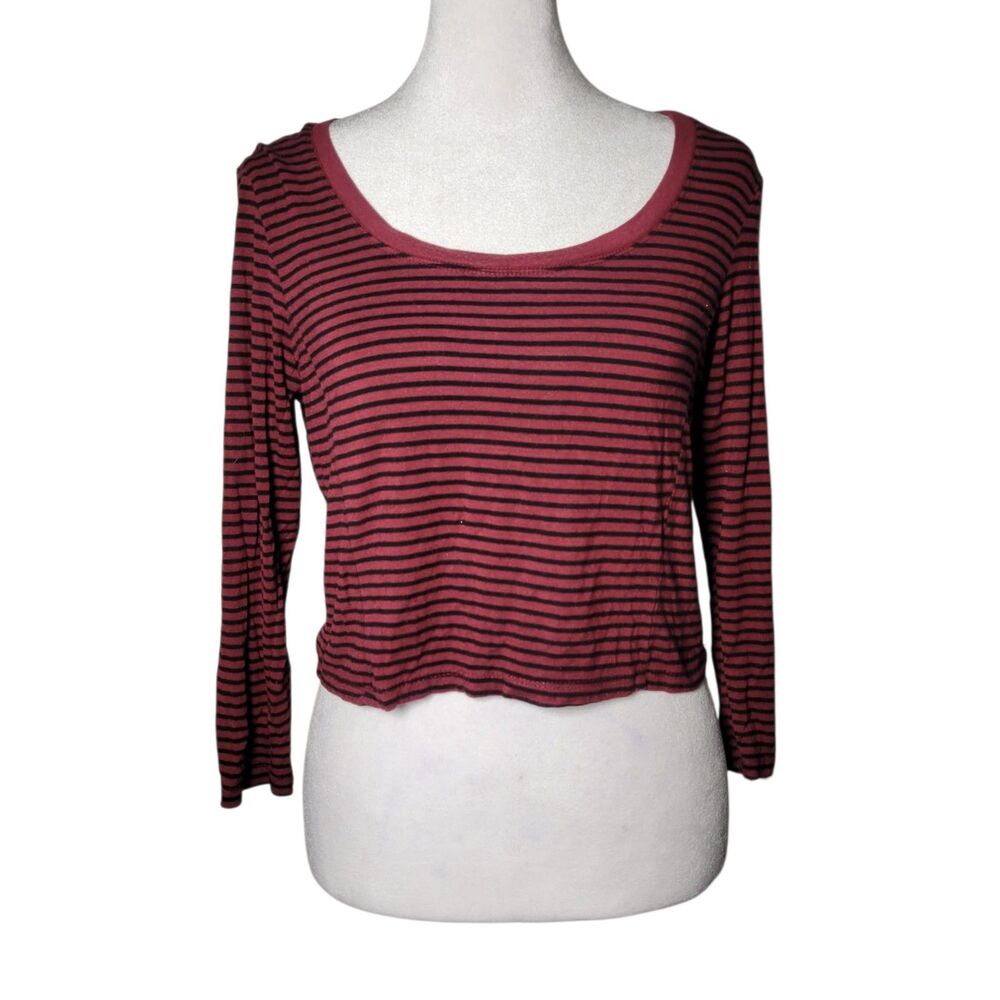Wet Seal Striped Crop Top XL Burgundy Black Y2K Twilightcore Grunge Indie Sleaze